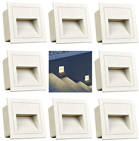 Arotelicht 8pcs/3W Wall Recessed Stair Lights, Warm White, LED Step Night Light, Indoor/Outdoor, Aluminum, Garden Lighting Deck Balcony, White Cover IP65, Used for Stairs, Corridors, Steps