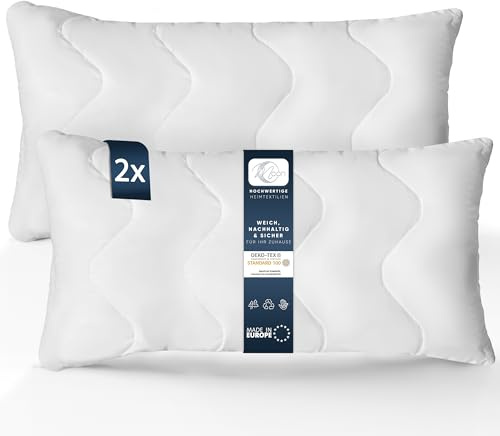 Moon Feeling 2er Pack Gesteppt Füllkissen, Innenkissen, Sofakissen, Kopfkissen ca. 40x80cm - 750g mit Reißverschluss (extra fest)