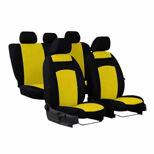 Saferide 3er Set Autositzbezüge PKW universal | Auto Sitzbezüge Polyester Gelb für Airbag geeignet | für Vordersitze und Rückbank | 1+1 Autositze vorne und 1 Sitzbank hinten teilbar 2 Reißverschlüsse