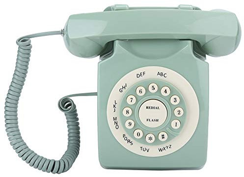 Grön tappningstelefon, klassisk Retro fast telefon för gammal stil, europeisk trådbunden telefon för stor knapp för hemdesk kontor dekoration