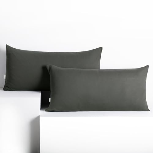 DecoKing 2 Kissenbezüge 40x120 cm Jersey 100% gekämmte Baumwolle Amber | Reißverschluss Graphit