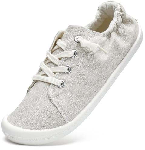 STQ Women's Canvas Low Top Fashion Slip On Sneaker Lace-up Classic Casual Shoes Beige/8 US