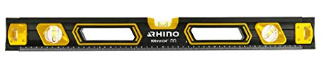 Rhino 48722 Niveau à Bulle Aluminium 600 mm Eau maçon 600 mm - Niveau rectangulaire magnétique 600mm - Longueur 600 mm - avec poignées & 3 Fioles Garantie à Vie