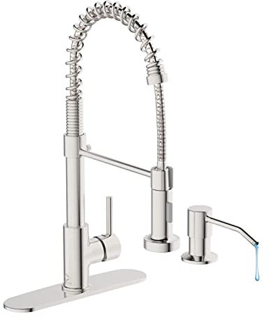Casavilla Kitchen Faucet Set, Commercial Kitchen Sink Faucets with Pull Down Sprayer and Soap Dispenser, Stainless Steel Faucets for Kitchen Sinks, Single Handle Spring Faucet with Deck Plate