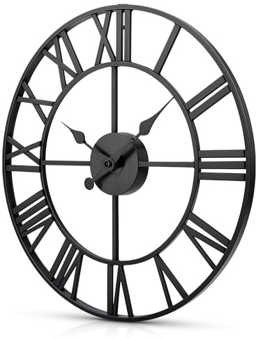 BLADO Large Wall Clocks for Living Room, Silent Kitchen Clock, Elegant Black Wall Clock, Roman Numerals Wall Clock for Indoor & Outdoor, Vintage Clock for Bedroom and Garden