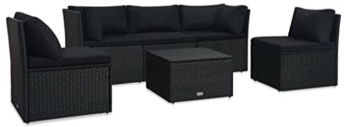 vidaXL Gartenmöbel 4-TLG. mit Auflagen Sitzgruppe Lounge Sofa Garten Garnitur Gartenset Sitzgarnitur Gartensofa Poly Rattan Schwarz