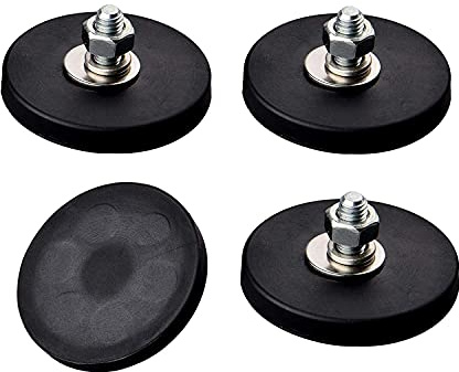 ULIBERMAGNET 4 stycken 11 kg runda magneter belagda med neodymgummi med M6 manlig gängad tapp för montering av led belysning, fästanordningar, hållverktyg och organisationsartiklar