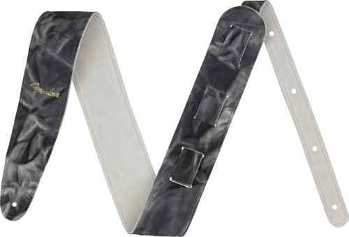 Fender Gitarrengurt Tie-Dye Leder, Schwarz/Grau, 5 cm Breit, Verstellbar 43,5- 55