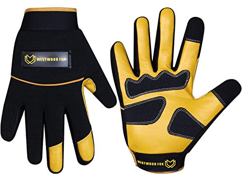 WESTWOOD FOX Leder Gartenhandschuhe für Gärtner Frauen Männer Dornenschutz Rosenschnitt Arbeitshandschuhe Knöchelschutz Garten Utility Gartenarbeit Bauarbeiten Heavy Duty Tasks (GELB, M)