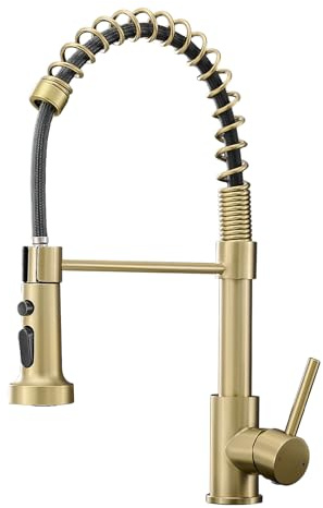 Brushed Gold Kitchen Faucet, AIMADI Kitchen Faucets with Pull Down Sprayer Single Handle One Hole Faucet for Farmhouse Gold Faucet for Kitchen Sink