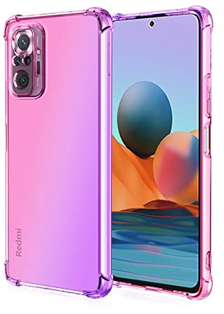 WILLIS Funda para Redmi Note 10 Pro, Carcasa Protectora de Color Degradado Transparente, 6.67 Case para Teléfono Anticaída y Antiarañazos Rosado Morado