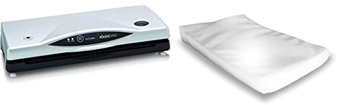 Magic Vac Futura, Macchina per Sottovuoto, Ciclo Automatico e Manuale per Cibi Fragili, Saldatura Istantanea, Prestazioni Industriali Certificate & Confezione 50 Sacchetti Sottovuto 25X35 Cm