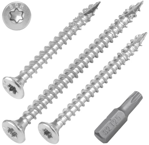 SCREW REBEL Holzschraube Edelstahl A2 5,0 x 50-100 Stück mit Vollgewinde und Sägezahn-Gewindeschliff, Cut-Spitze, Torx Antrieb TX25, inklusive S2 Bit