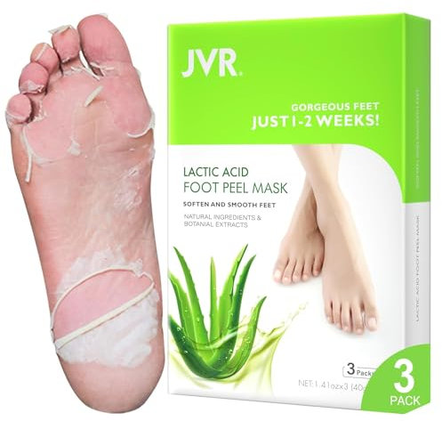 Foot Peel Mask, 3 Pack JVR Feet Exfoliating Mask, Moisturizing Socks, Footskin Care for Callus, Restoring Cracked Heel Dead, Dry, Hard Skin, Baby Soft Smooth Touch (Aloe)