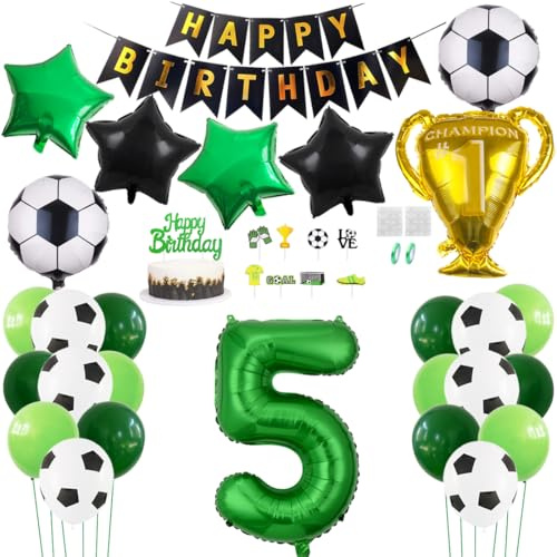 Daimay Fußball Luftballon 5 Jahre Geburtstag Deko Fussball Party Geburtstagsfeier Ballon Zubehör Set Grün Fußball Thema Party Happy Birthday Banner Fussball Tortendeko für Kinder Jungen Fußballfans