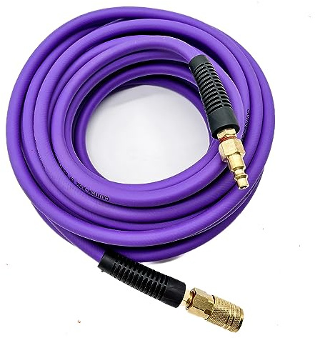 SYXQT Hybrid Air Hose(PVC) 1/4-Inch x 50FT，Air Compressor Hose 300 PSI Heavy Duty, Kink Resistant, All-Weather Flexibility with 1/4-Inch Industrial Air Fittings and Bend Restrictors,Purple