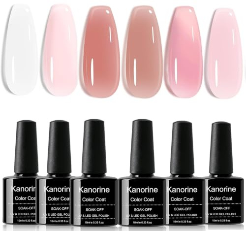 Jelly Gel Nail Polish Set, 6 Colors Milky White Nude Brown Pink Translucent | 10 ml,Soak Off UV/LED Long Lasting Natural Gel Varnish for DIY Home Salon Manicure Nail Art