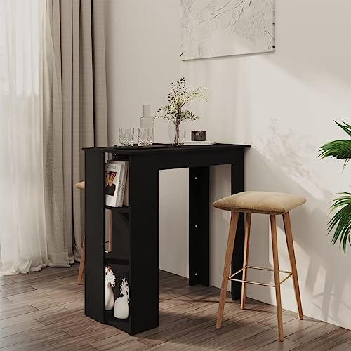 MNISDFL Konferenztisch Bartisch Stehtisch Balkontisch Bartisch mit Regal Schwarz 102x50x103,5 cm HolzwerkstoffLeicht zu montieren