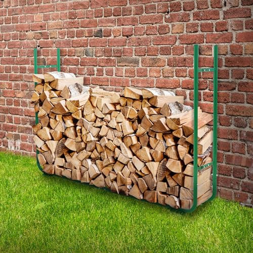 ML-Design Metall Kaminholzregal verstellbar, 105x150-220x20-30 cm, Grün, Kaminholzständer aus Stahl, Stapelhilfe Innen/Außen, Garten Kaminholzunterstand, Feuerholzregal Brennholzregal Kaminholzhalter