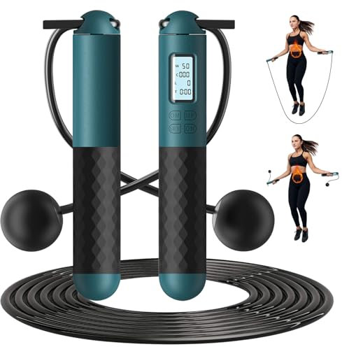 Springseil Erwachsene Springseil mit Zähler Einstellbares Springseil mit Kugellager und rutschfesten Griffen Schnurloses Springseil für Workout/Fitness/Boxen für Männer/Frauen Wasser-Infuser
