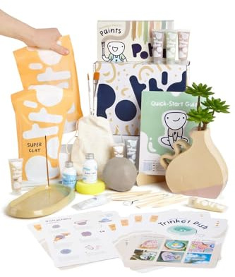 Pott'd Töpferset für Zuhause mit lufttrocknendem Ton für Erwachsene | DIY Bastelset für Anfänger mit Lufttrocknendem Ton, Farben, Werkzeugen und Schritt-für-Schritt-Anleitung, Geschenkidee