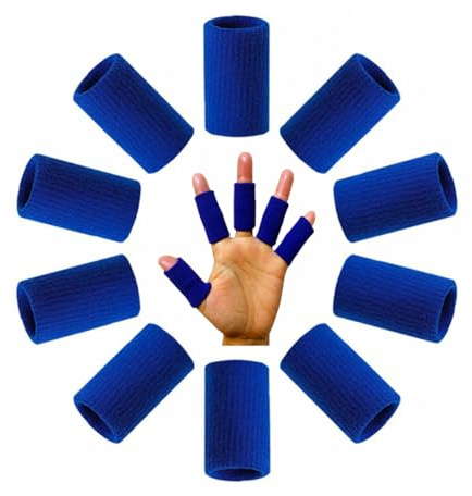 DUXUANT 10 Stück Blaue Fingerschützer Ärmel elastische Kompression Finger Support Brace Sport Hilfe Arthritis Band Wraps für Basketball Tennis, Baseball Cricket Volleyball Badminton Bootfahren