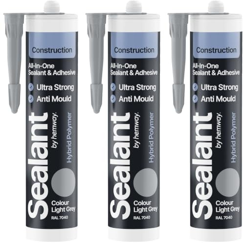 Hemway Light Grey Construction Sealant & Adhesive 300ml - 3 Pack | All-In-One Hybrid Polymer, Superior to Silicone Sealant, Waterproof, Odourless, Anti-Mould, Paintable, for Indoor & Outdoor