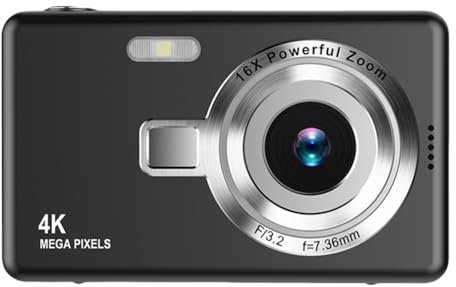 4K HD 1080P Autofokus Vlogging Kamera Mit 16X Zoom, 2,4-Zoll-IPS-Bildschirm Digitalkamera, Camcorder Kompaktkamera für Erwachsene Und Kinder (Schwarz)
