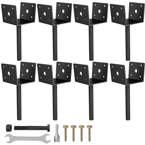 4x4 Post Base for Concrete 8Pack Inner Size 3.5x3.5 Deck Post Brackets, Heavy Duty Metal Black Powder Coated Fence Post Anchor Base for Pavilion Porch Railing Pergola Support Deck Base Plate