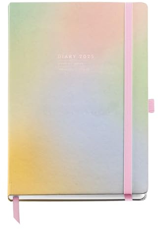 Miquelrius - Agenda 2025, Agenda anual 155x213 mm, Agenda semana vista, Cubierta cartón forrado plastificado, Espiral, Cierre goma elástica, Papel 80 g/m², Español, Inglés y Portugués, Aurora