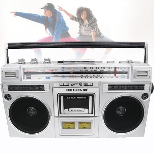 Portable Cassette Player Recorder, CD Tape Player, 80s Retro Bluetooth Boombox, with AM/FM Radio, Support SD/USB Input, Cassette Recorder For Family Gathering Travel Street Dance,Silver