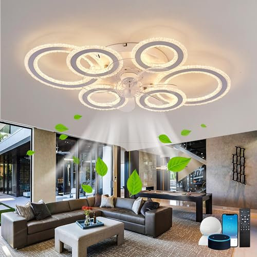 Smart Schlafzimmerlampe Mit Ventilator Kompatibel Mit Alexa Und Google Home,Deckenlampe Mit Ventilator Leise Mit Fernbedienung,76cm Deckenventilator Mit Beleuchtung Winterbetrieb-Black