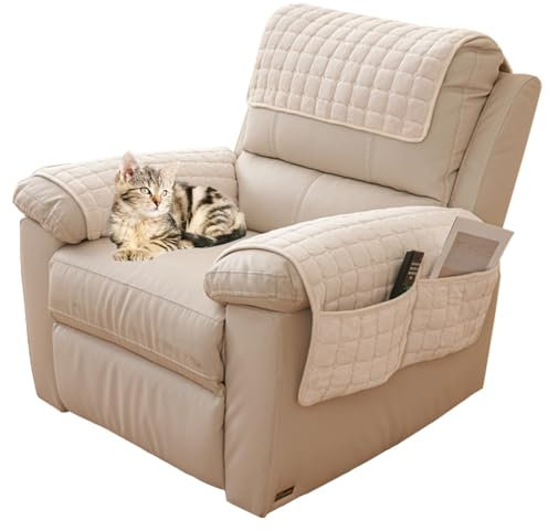 Sofa-Armlehnenbezug, rutschfester Sesselbezug für Armlehnen, Kopfstütze, Sofa-Schonbezug mit Seitentasche, Möbelschutz für Haustiere, Ledersofa, Couch (Beige, 1 Sitzlehne)