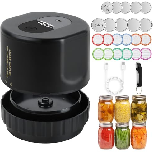 Mason Jar Vacuum Sealer Kit,New Technology Electric Air Vacuum Sealing Kit,10 Seconds Seal,For Household Use,Travel and Batch Processing of Mason Genie Canning Supplies