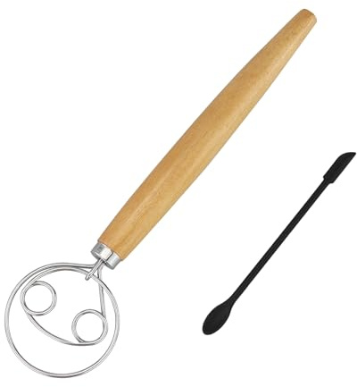 Teigknetmaschine, Dänischer Schneebesen für perfekten Teig im Handumdrehen - Hochwertiger Teigbesen als Brot backen Zubehör - Teigrührer, Teigkneter, Teigmischer, Danish Whisk als Brotbackzubehör