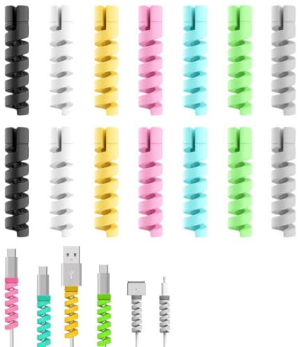 YAPKOLV 14 Pièces Protège-Câbles Protection Chargeur pour Chargeur Type-C Charge Rapide Tous Téléphones Câbles de Charge Câble Souris Câble USB (7 Couleurs)
