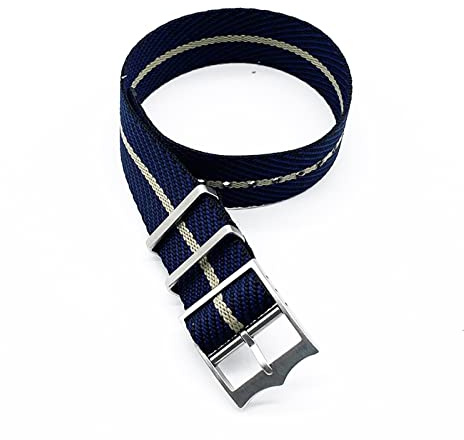 JUANZD Einstellbare Single Pass Gewebtes Nylon Gestreiftes Uhrenband 20mm 22mm Silber/Kupferschnalle Kompatibel mit Tudor Black Bay Nato Strap(Black navy khaki,20mm)