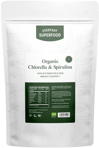 Everyday Superfood Organic Chlorella & Spirulina Tablets 500mg, 3600 Broken Cell Wall Chlorella & Raw Spirulina Cold Pressed Tablet