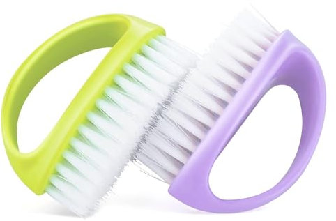 2 Pack Hand Nail Brushes,2 Colors of Handle Grip Duty Nail Brushes,Nylon Firm Stiff Bristles Deep Clean Brushes for Mechanics Gardeners Hand Under Nails Toes(Purple+Green)