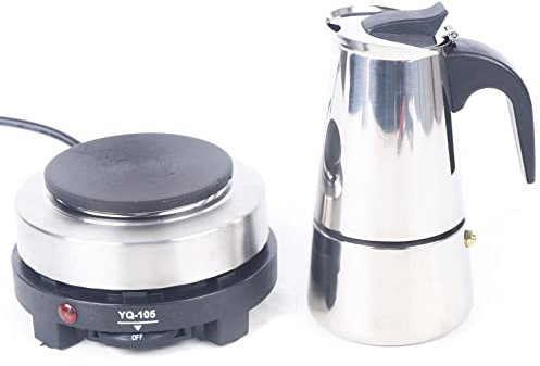 DJOAIUYF Caffettiera per caffè espresso in acciaio inox, caffettiera elettrica, caffettiera italiana, 300 ml, con fornello elettrico, caffettiera per 6 tazze (200 ml)