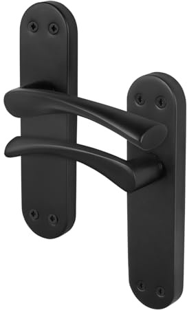EAI Matt Black Door Handles, 1 Pair on Backplate - Novoli | 1 Pair of T-Bar Lever on Backplate Internal Door Handles, Fixings Included