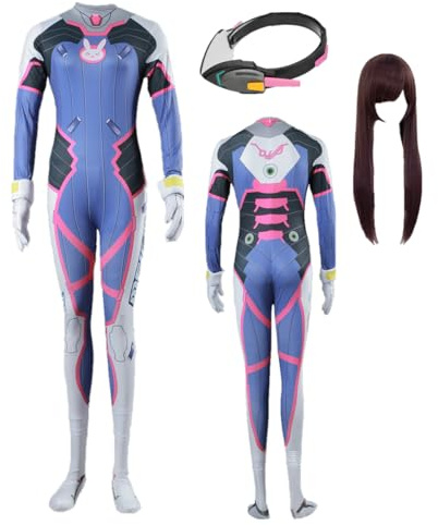 TYRHDJZQ Anime spel blå elastisk jumpsuit damkostym outfit halloween (US(XXL))