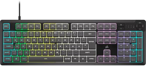 Corsair K55 Core RGB - Tastiera da gioco a membrana con illuminazione RGB a 10 zone e 4 tasti multimediali dedicati