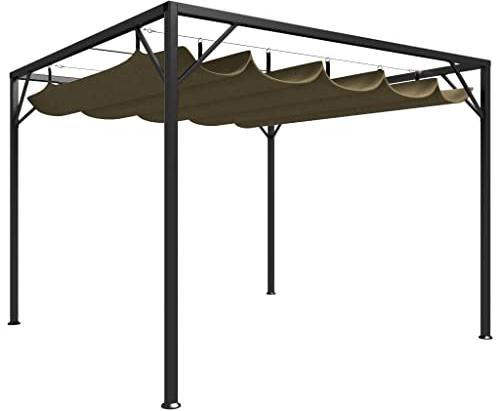 Metal Pergola with Retractable Roof, Garden Gazebo Outdoor Sun Shade Shelter Ga3x3 m Taupe 180 g/m²