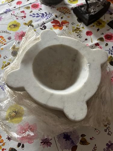 Generico Magnifique mortier en marbre blanc de Carrare en forme de fleur, décoratif, artisanal, diamètre 26 cm