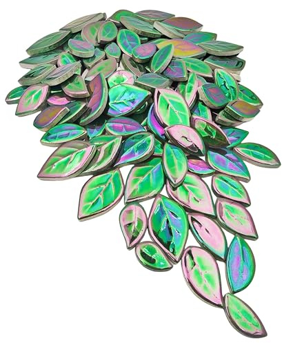 500 g/1,1 lb Blattförmige Keramik-Mosaikfliesen, Keramik-Mosaikstücke für Handwerk, Mosaikfliesen für Hausdekoration oder DIY-Handwerk, Mosaikherstellungszubehör. (Irisierendes Dunkelgrün)
