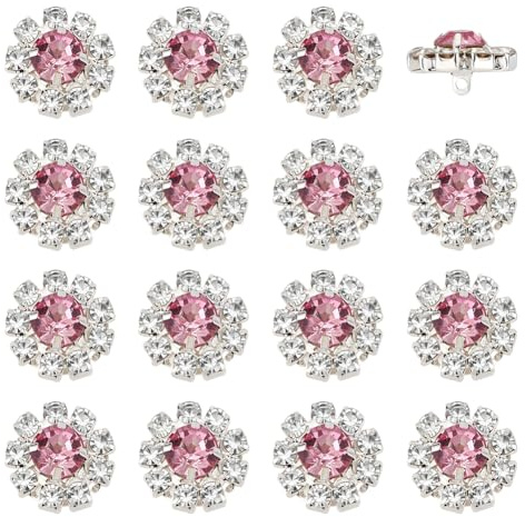 PH PandaHall 24 Stück Rosa Strass Knöpfe Blume Kristall Knopf Silber Verzierungen Knöpfe Dekoration Blume Strass Nähen Shank Button für DIY Schmuck Kleidung Kleid Hochzeit Accessoire
