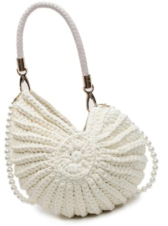 Bolso de hombro para mujer, elegante, bolso cruzado tejido a mano, asa superior, caracola, mensajeros, conchas marinas, tejido a mano, bolso de mano para mujer, bolso cruzado de ganchillo con conchas