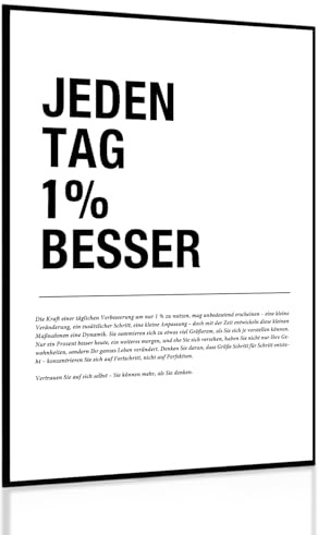 Motivation Poster Büro Deko, Leinwand Wandbild mit „Jeden Tag 1% Besser Wanddeko, Positives Poster Motivation, Inspirierende Büro Bilder Klassenzimmer Deko für Studenten Kollegen, ohne Rahmen 40*30