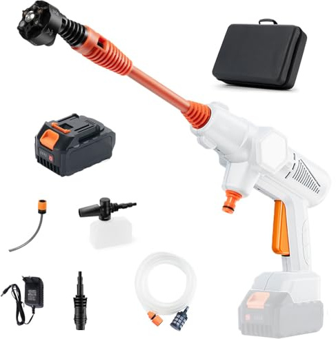 Kalopsia Hidrolimpiadora Eléctrica Portátil 870PSI: Pistola de Agua a Presión con Batería 21V para Coche/Balcón/Patio｜4L/Min Portatil sin Cable con 6 Boquillas｜IPX7